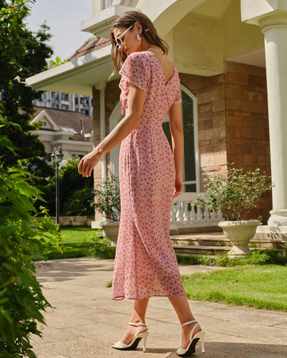 Pink Floral Lace Mermaid Midi Dress - view 4