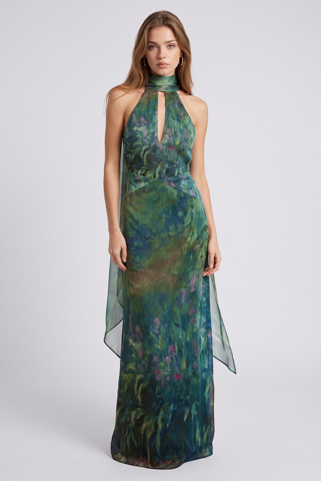 Chiffon Maxi Dress With High Neckline - 3