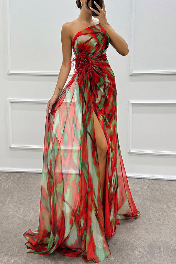 Off-Shoulder Pleated Chiffon Maxi Dress - view 3