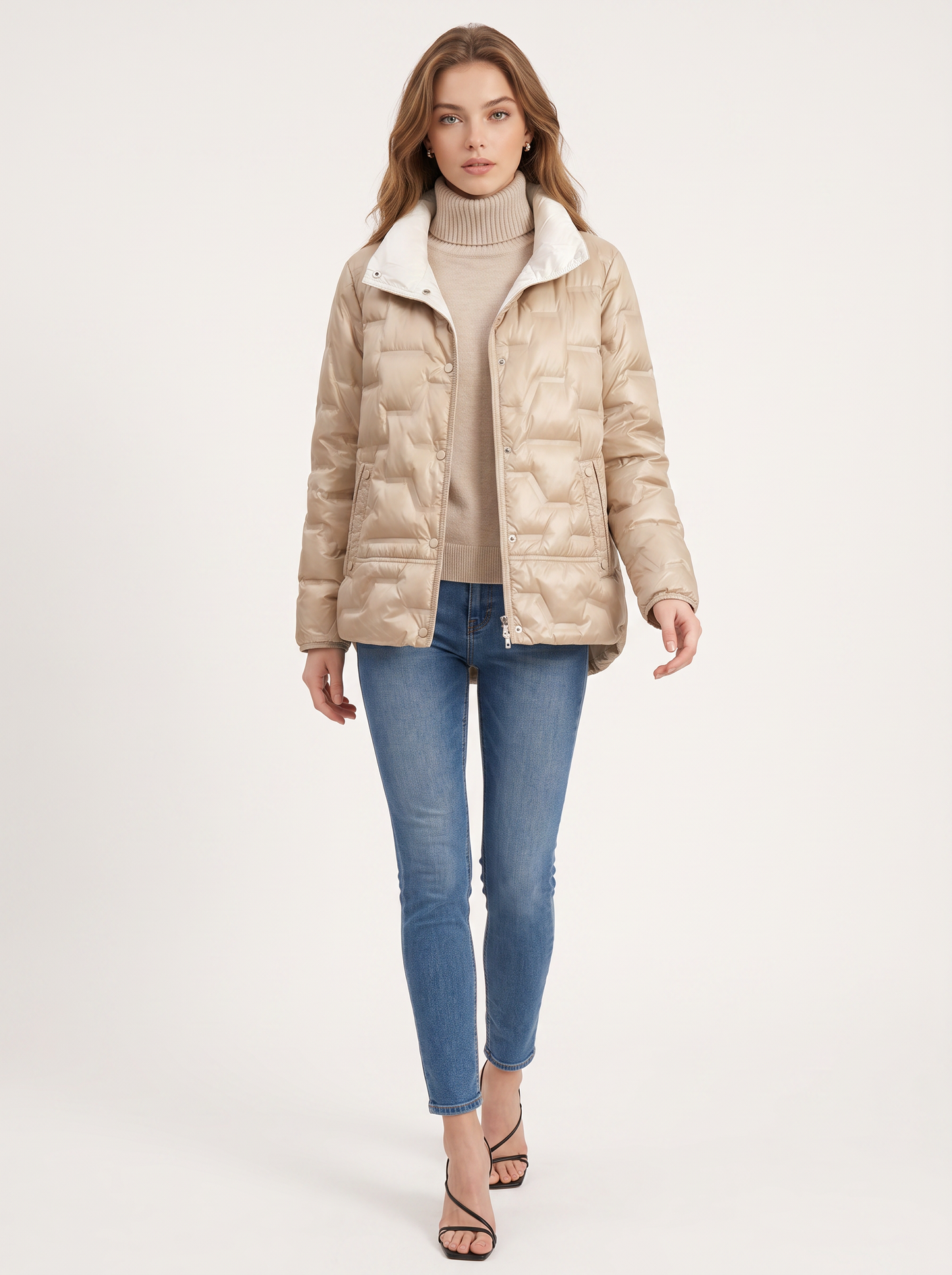 Quilted zip puffer jacket with high funnel neck - view 3