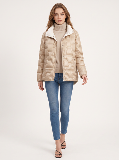 Quilted zip puffer jacket with high funnel neck - view 3