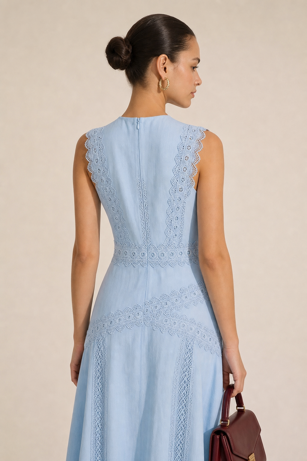 Light Blue Cotton Sleeveless Midi Dress - view 5