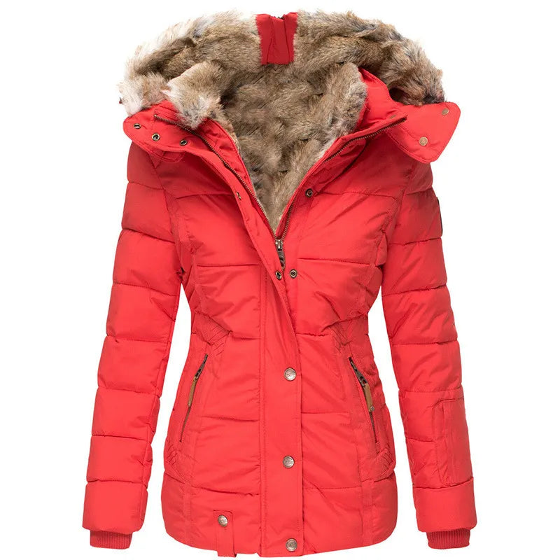 Quilted Hooded Jacket With Faux Fur Trim - view 8