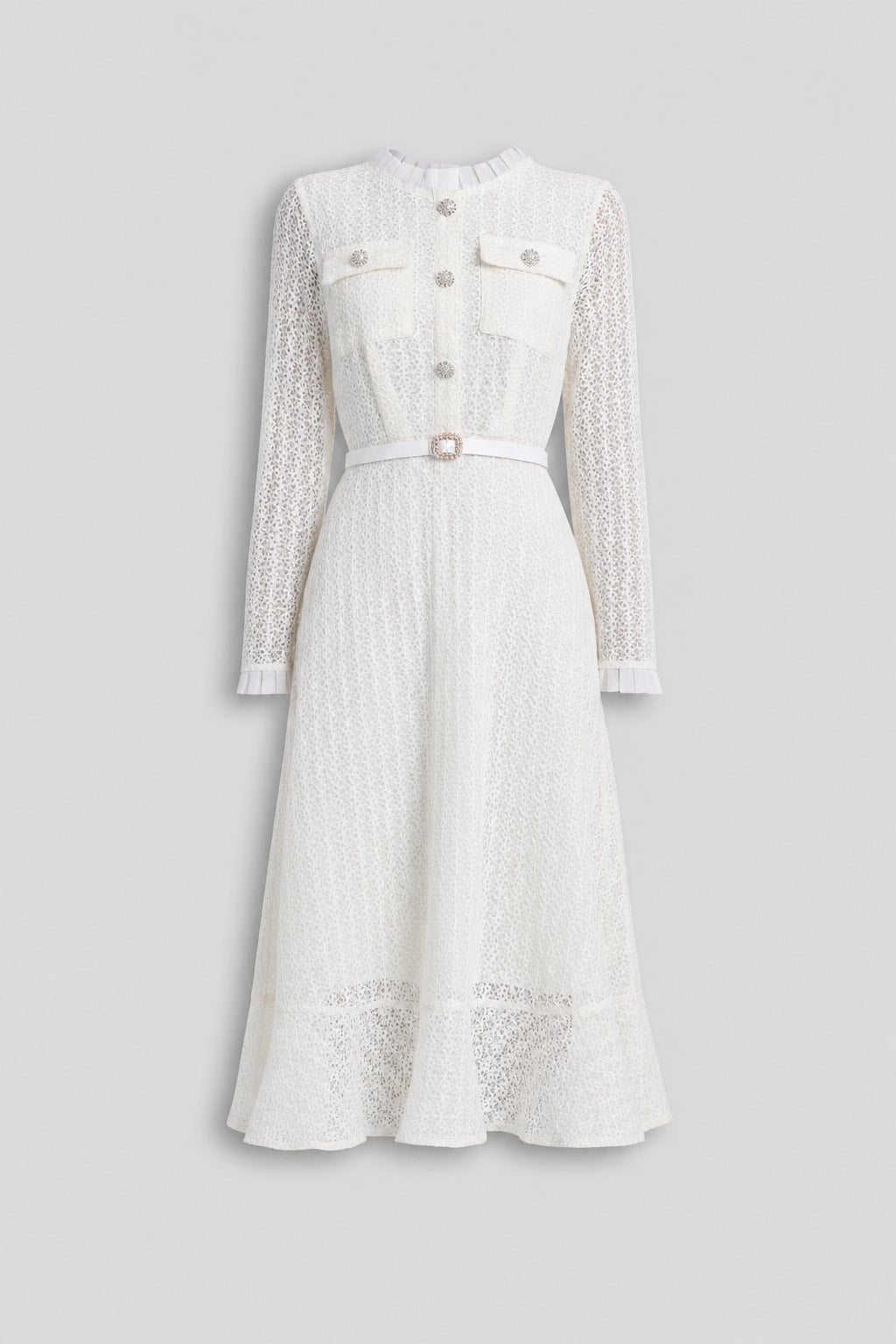 Lace Long Sleeve Rhinestone Maxi Dress - 1