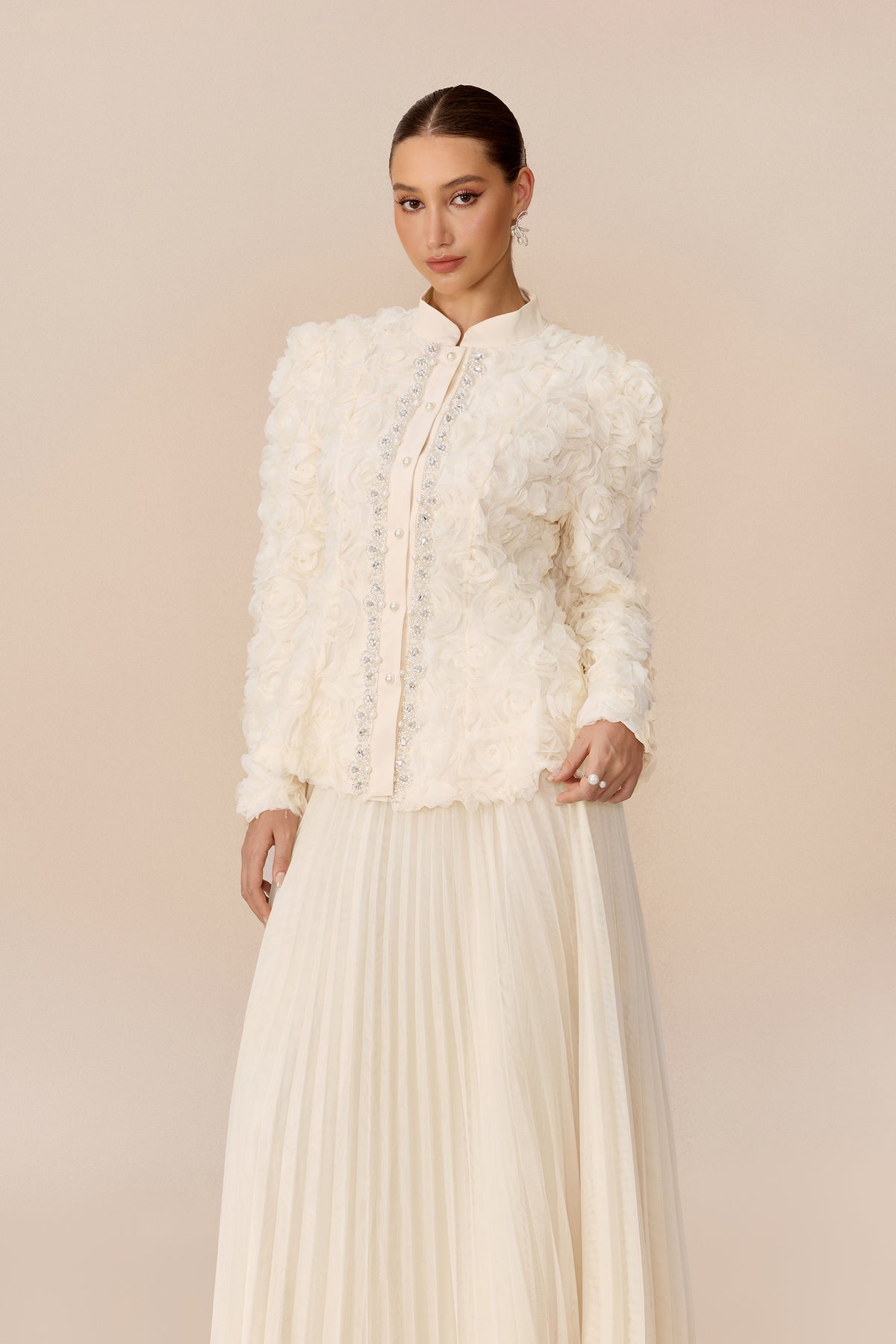 Floral Applique Top and Pleated Tulle Skirt Set - view 3