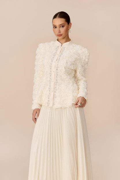 Floral Applique Top and Pleated Tulle Skirt Set - view 3