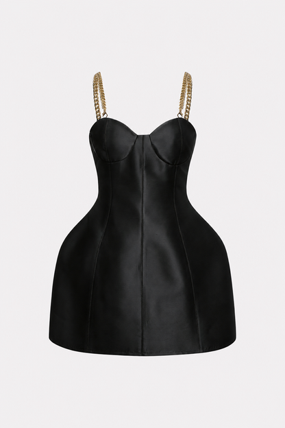 Satin mini dress with metallic chain strap - view 7