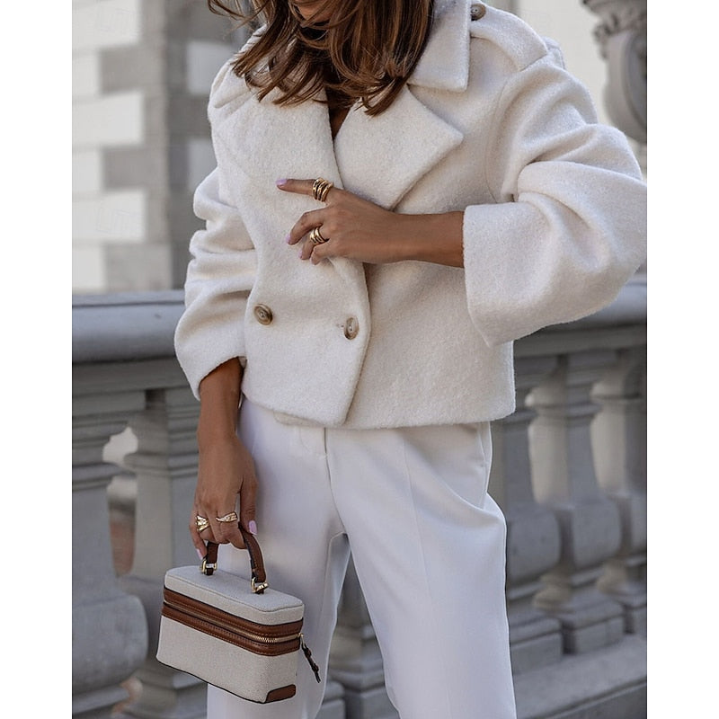 Cropped Coat with Turndown Collar - view 2