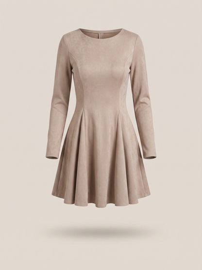 Pleated Long-Sleeve Mini Dress