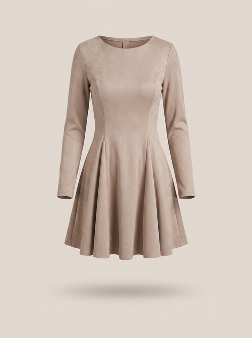 Pleated Long-Sleeve Mini Dress