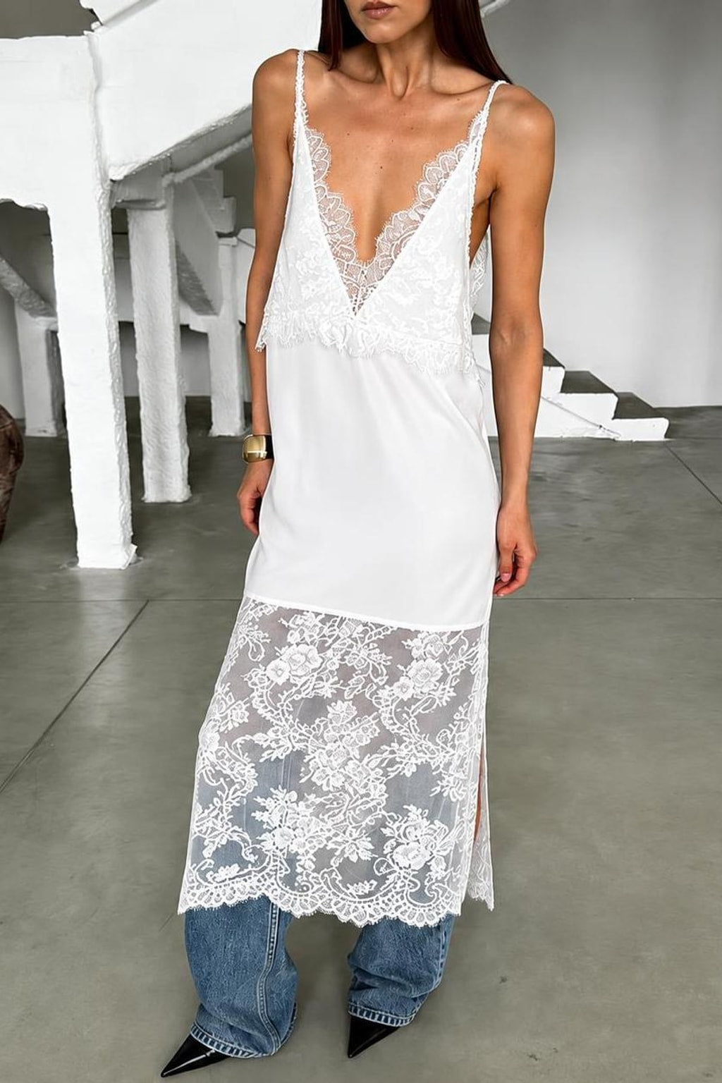Polyester Blend Dress With Lace Detail - 3