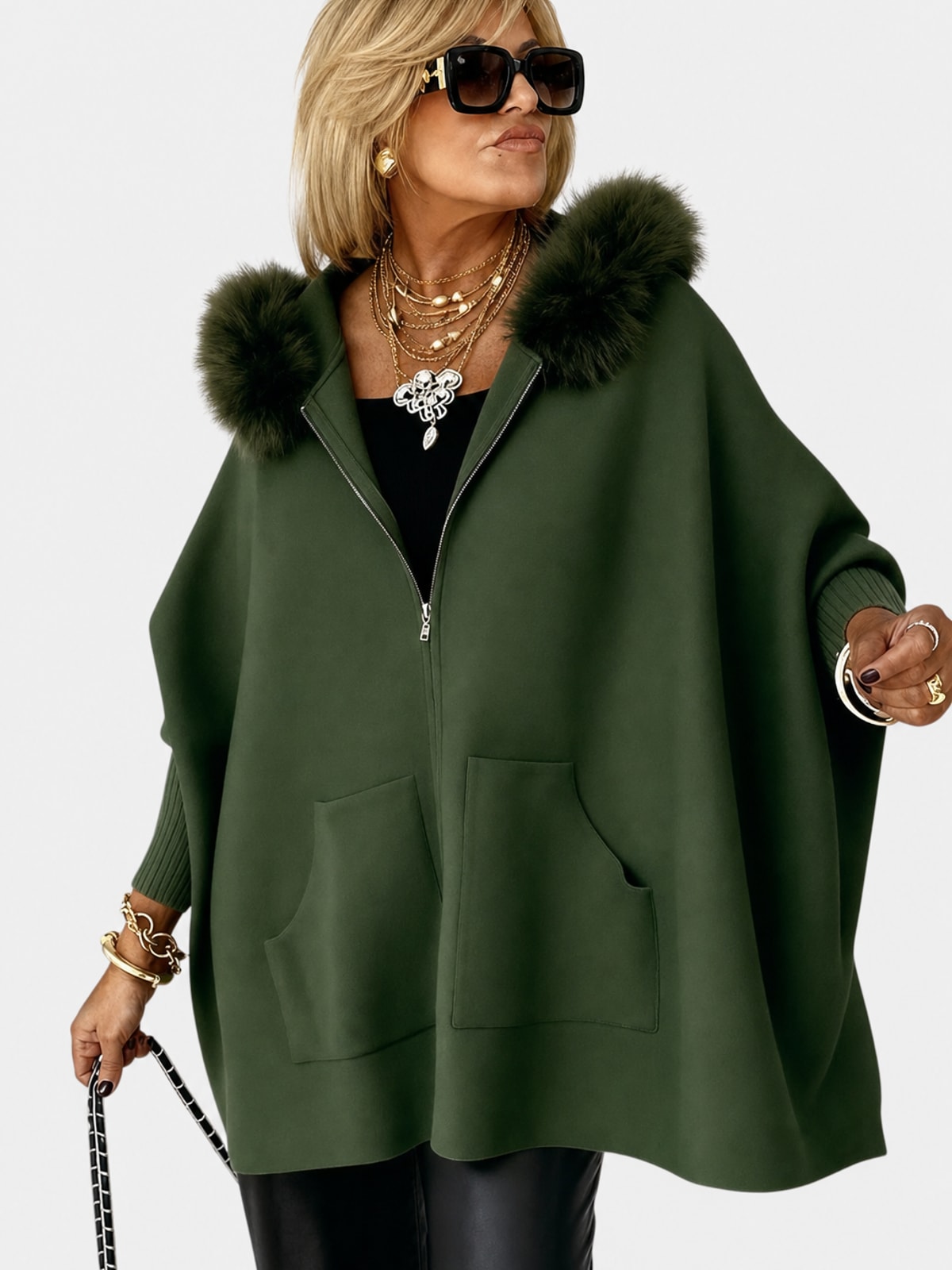 Faux Fur Trim Hooded Coat with Relaxed Fit - 5