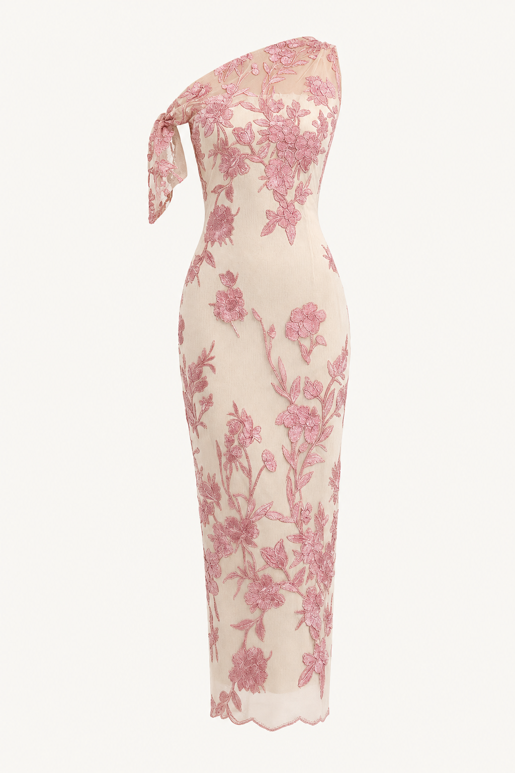 One-Shoulder Embroidered Sheath Maxi Dress