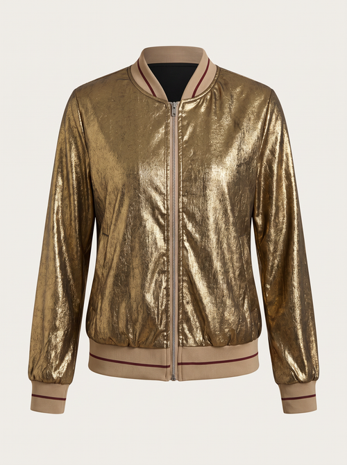 Metallic Bomber Jacket With Ribbed Collar