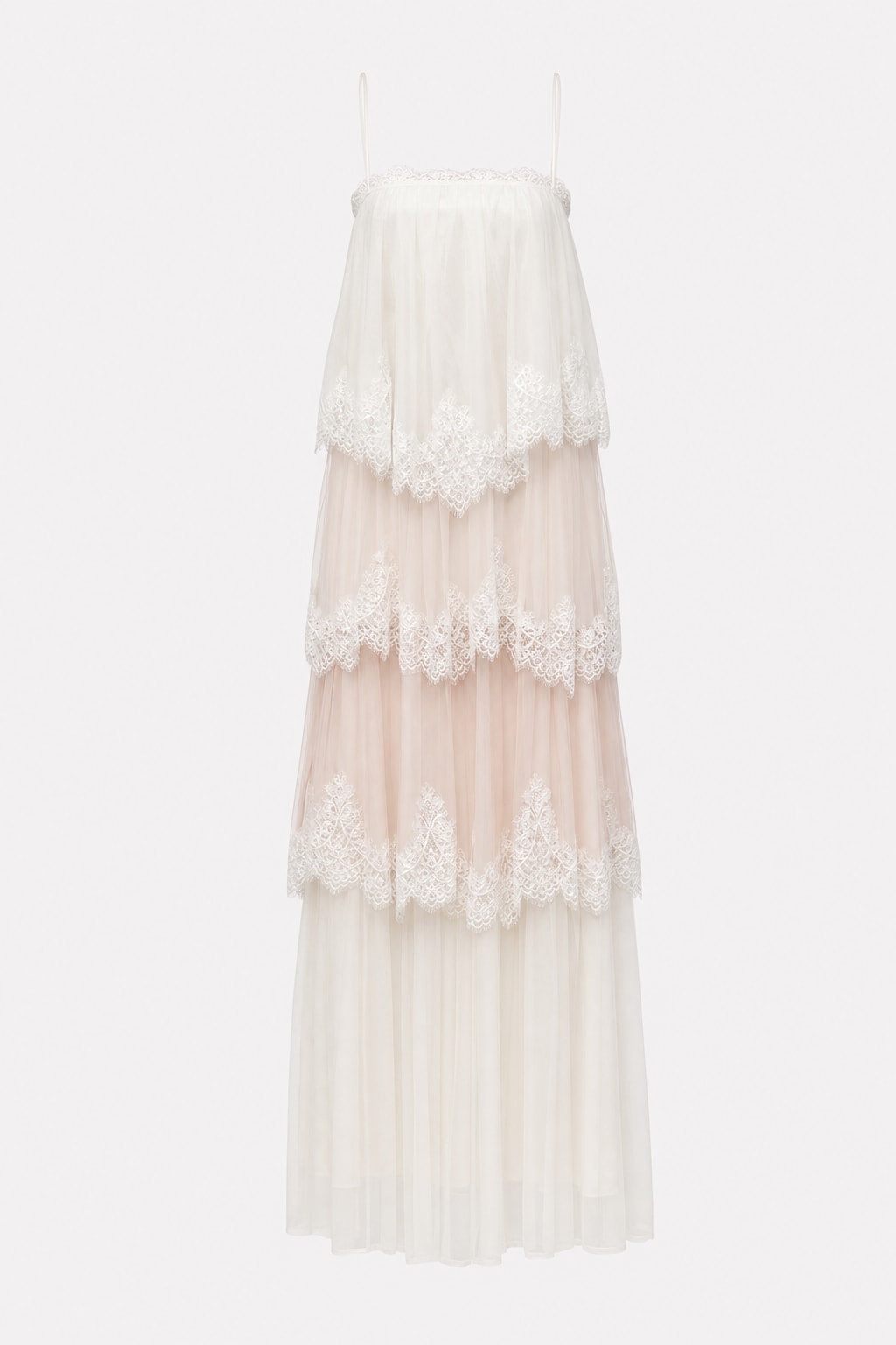 Pink Chiffon Lace Backless Tiered Maxi Dress - 1