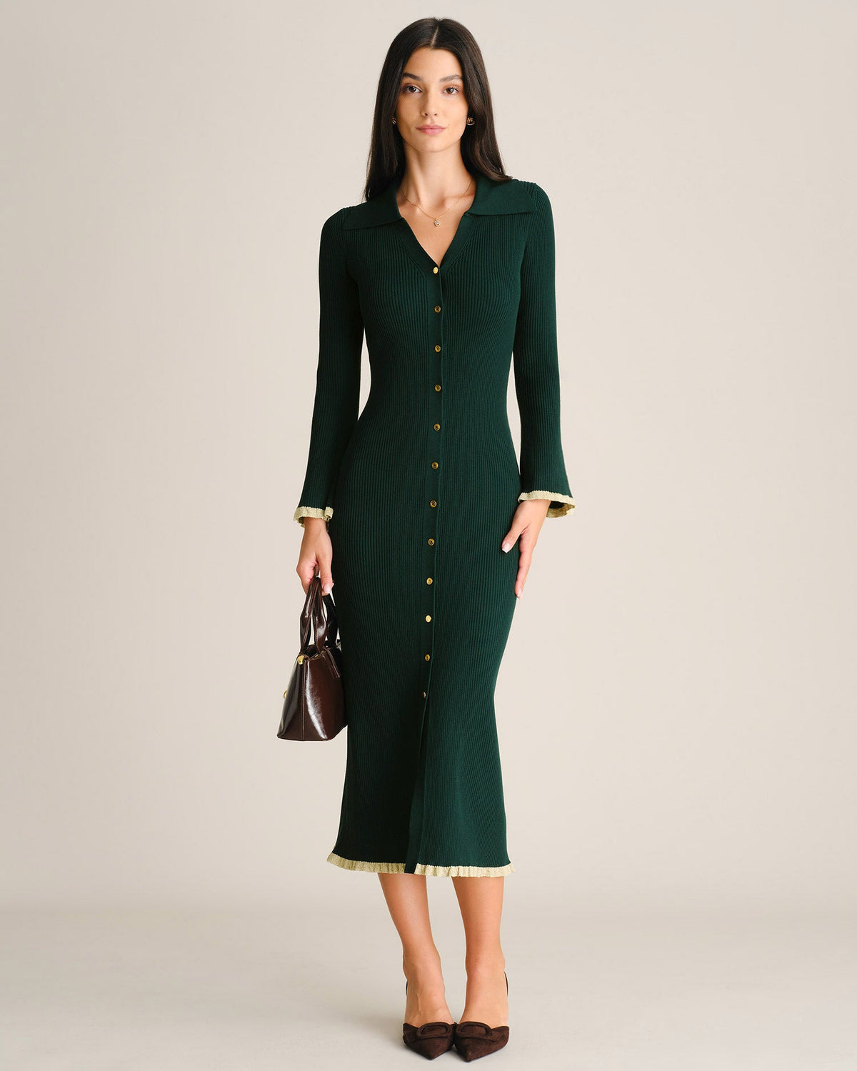 Green Mermaid Knit Dress with Bell Sleeves - view 2