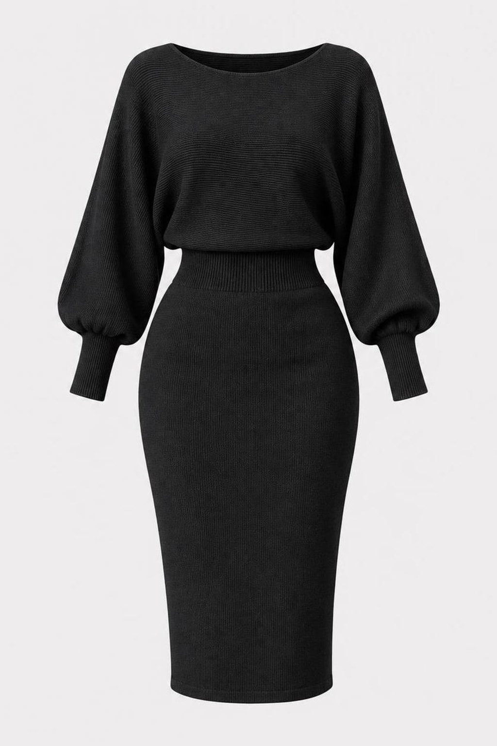 Viscose Knit Two-Piece Skirt Set With Balloon Sleeves - 1
