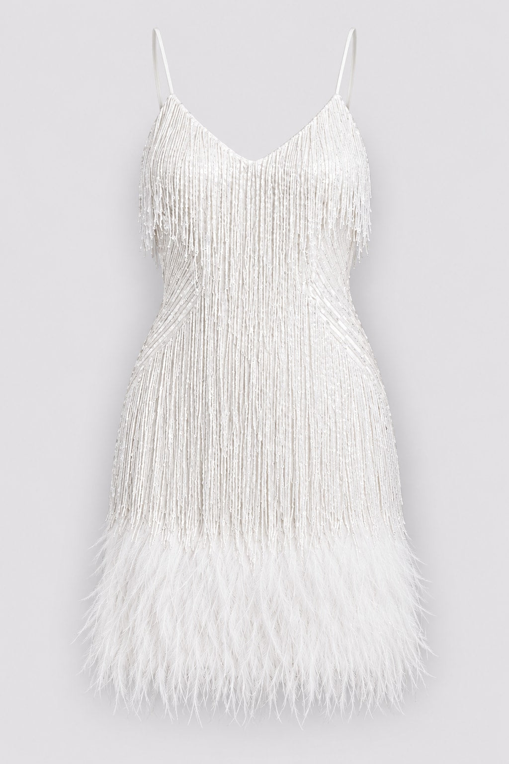 Sequin Fringe Mini Dress with Feather Trim - 1