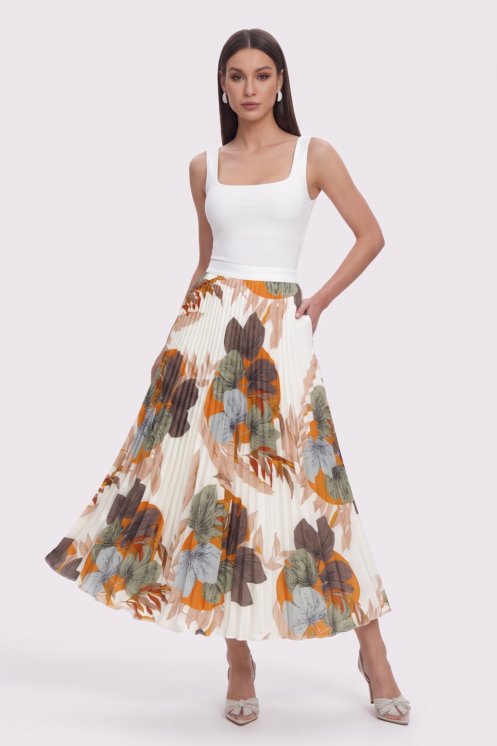 Polyester Skirt Floral Pleated Style - 4