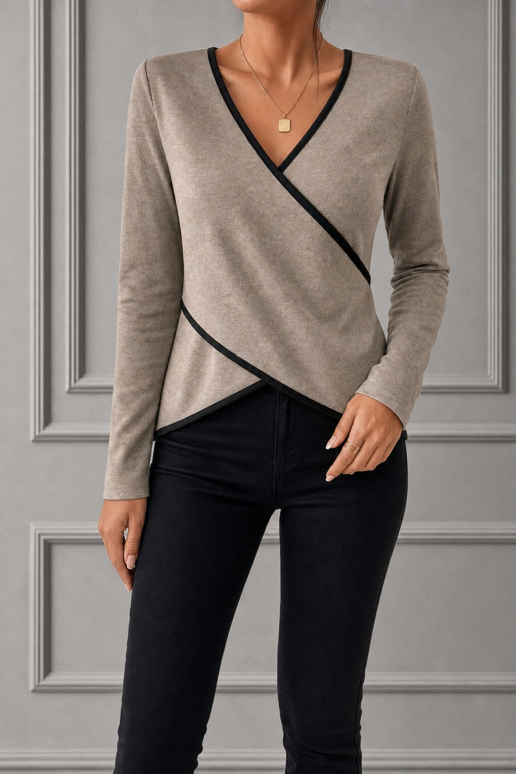 Knit V-Neck Fitted Sweater for Women - 4