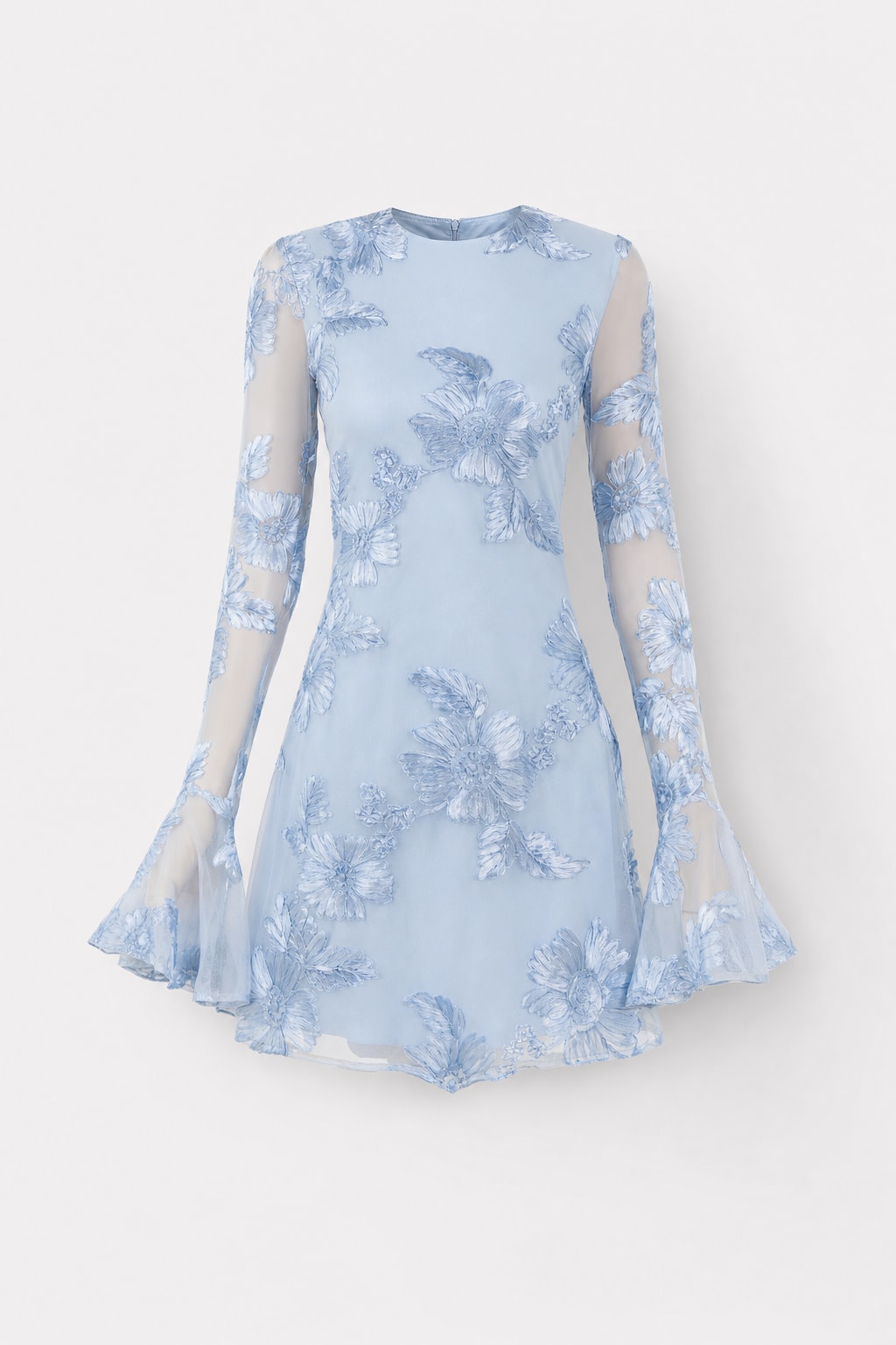 Mesh Mini Dress with Sheer Flounce Sleeves - 1