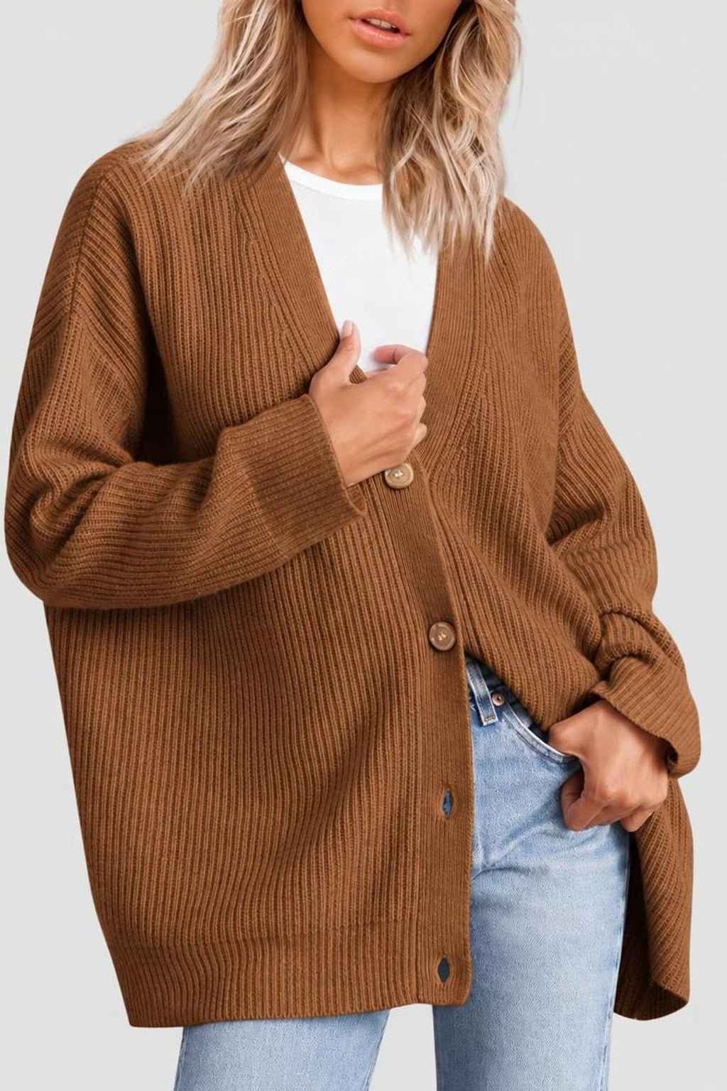 Striped Knit Cardigan With Button-Front Closure - 13