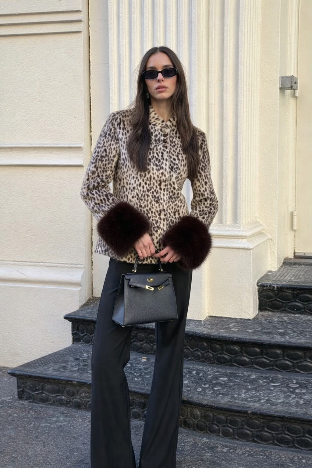 Brown Non-Woven Leopard Print Patchwork Jacket - 5