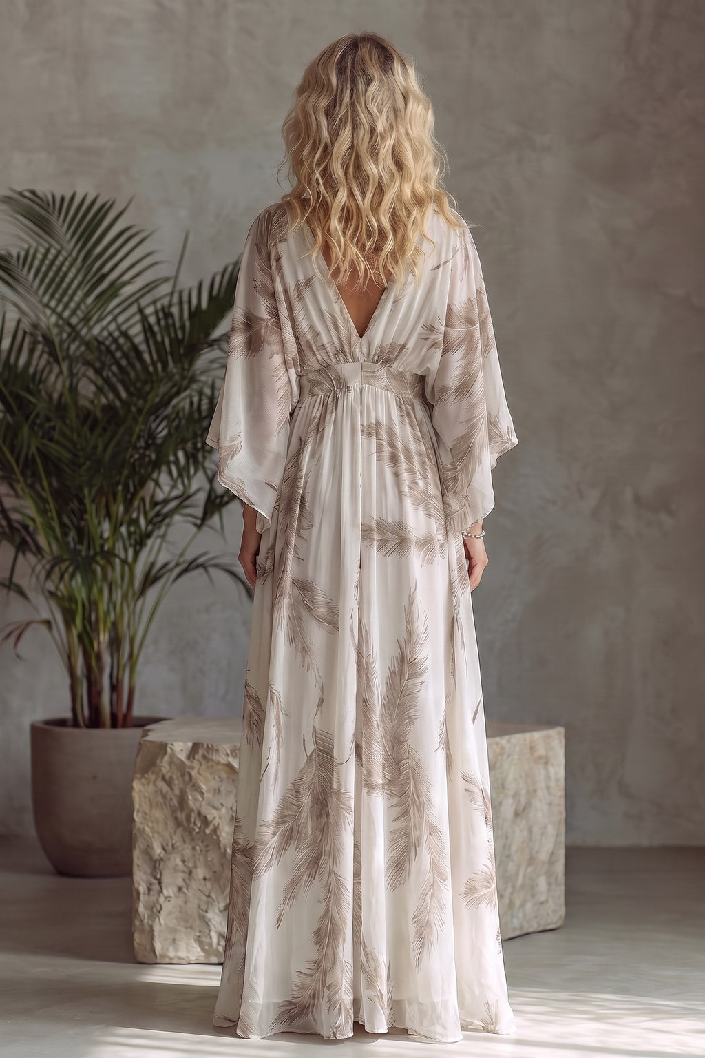 Chiffon Maxi Dress with Kimono Sleeves - 3