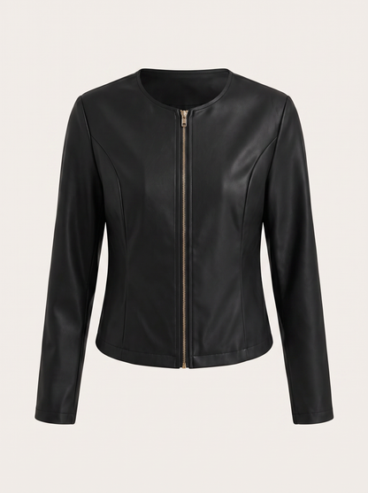 Fitted Cropped Moto Jacket, Zip Front