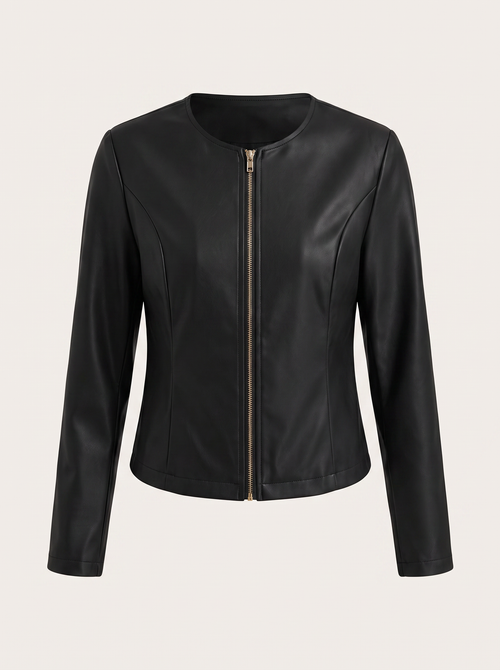 Fitted Cropped Moto Jacket, Zip Front