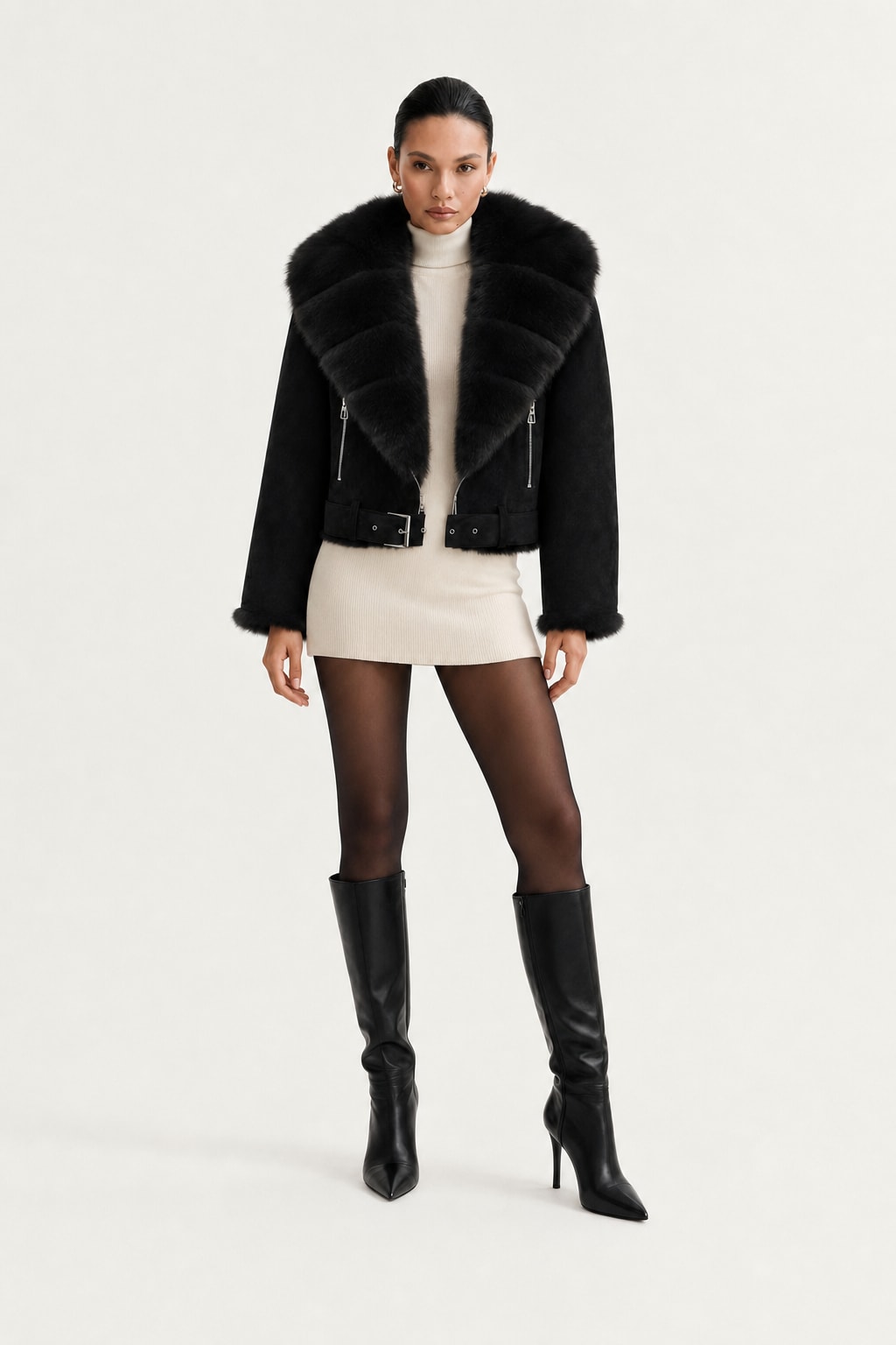 Suede Moto Jacket With Fur Collar - 9