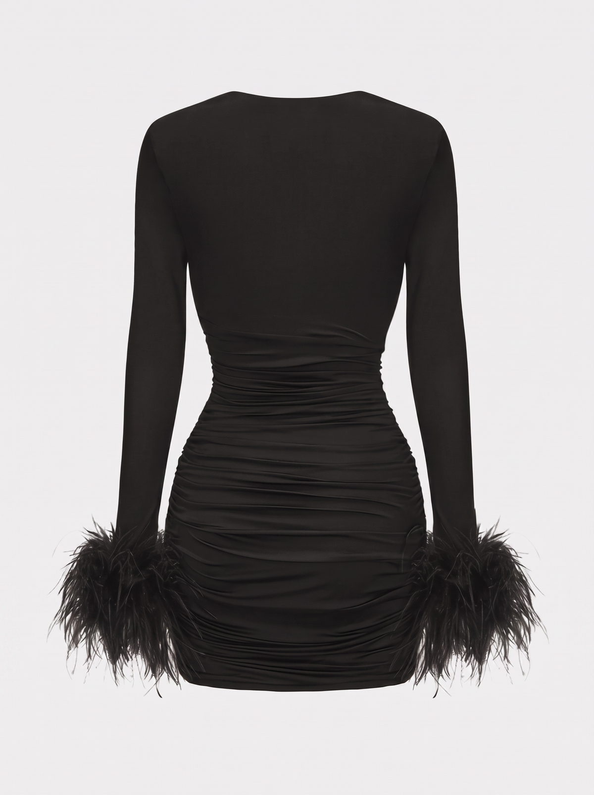 Feather Trim Sleeve Jersey Mini Dress - view 5