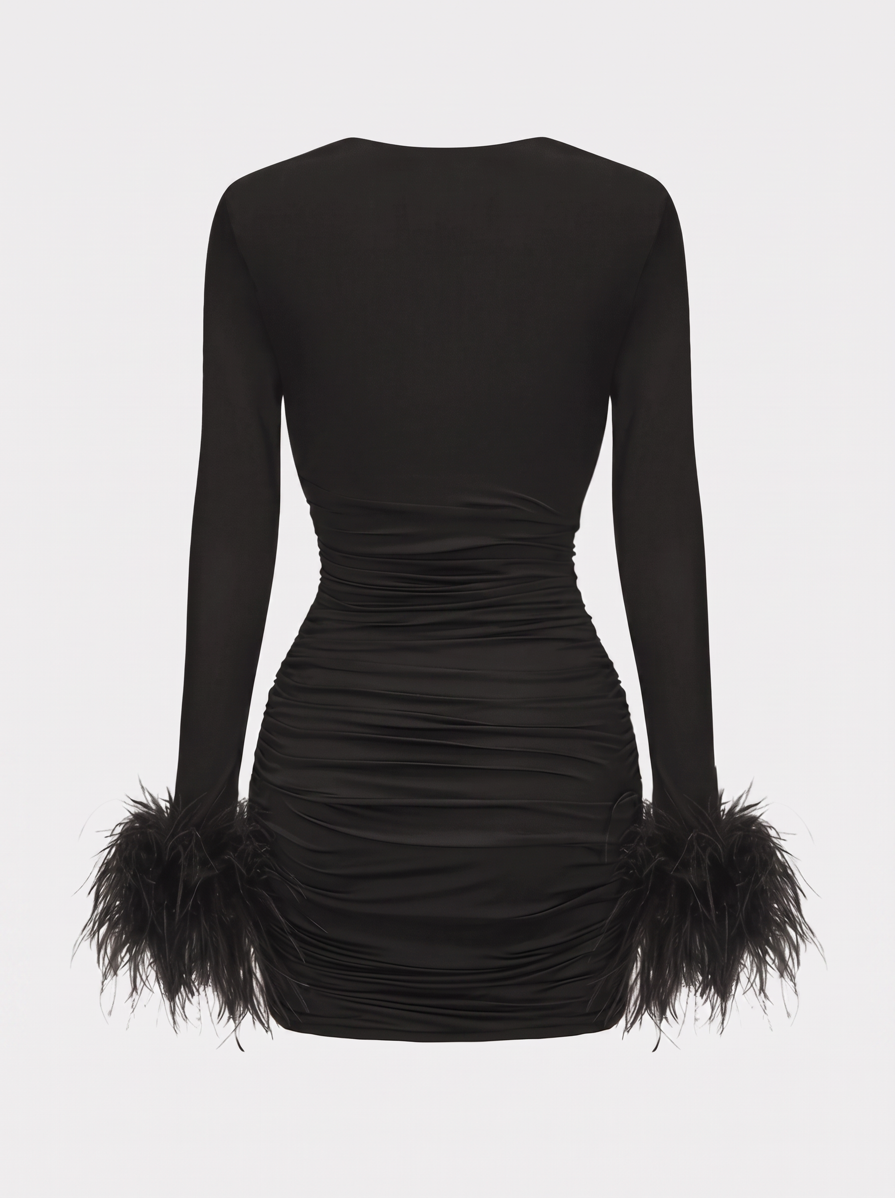 Feather Trim Sleeve Jersey Mini Dress - view 5