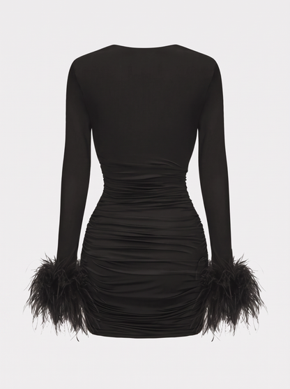 Feather Trim Sleeve Jersey Mini Dress - view 5