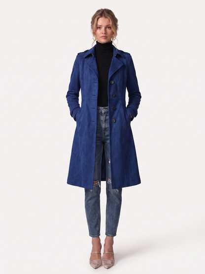 Faux Suede Longline Trench Coat with Pockets - view 3
