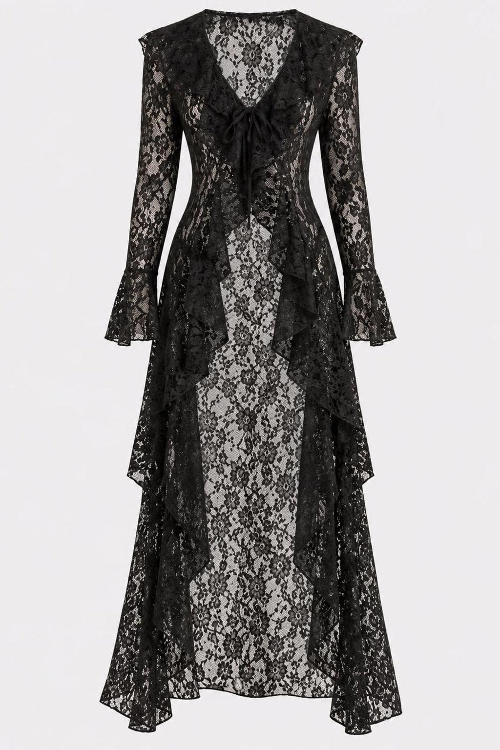 Lace Cardigan With Ruffle Trim - 1