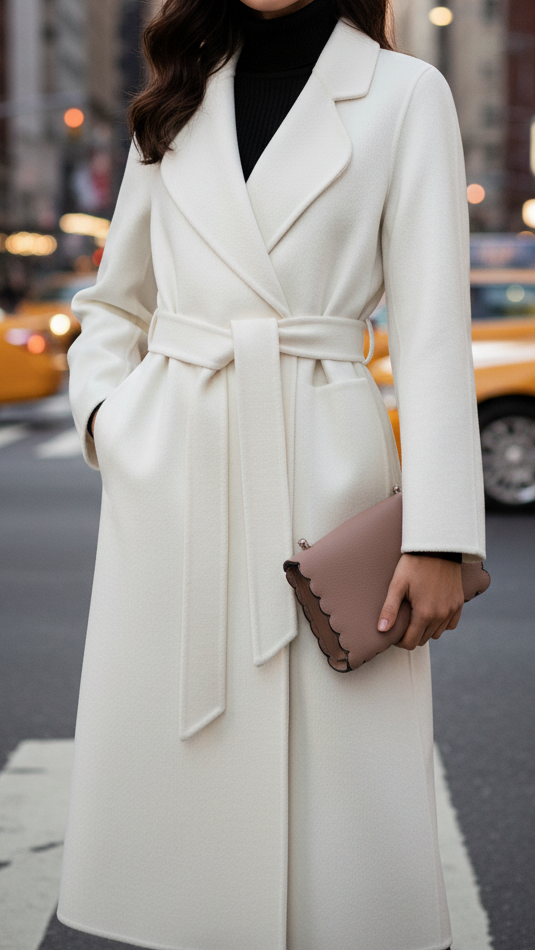 White belted wrap coat with wide lapel - view 3