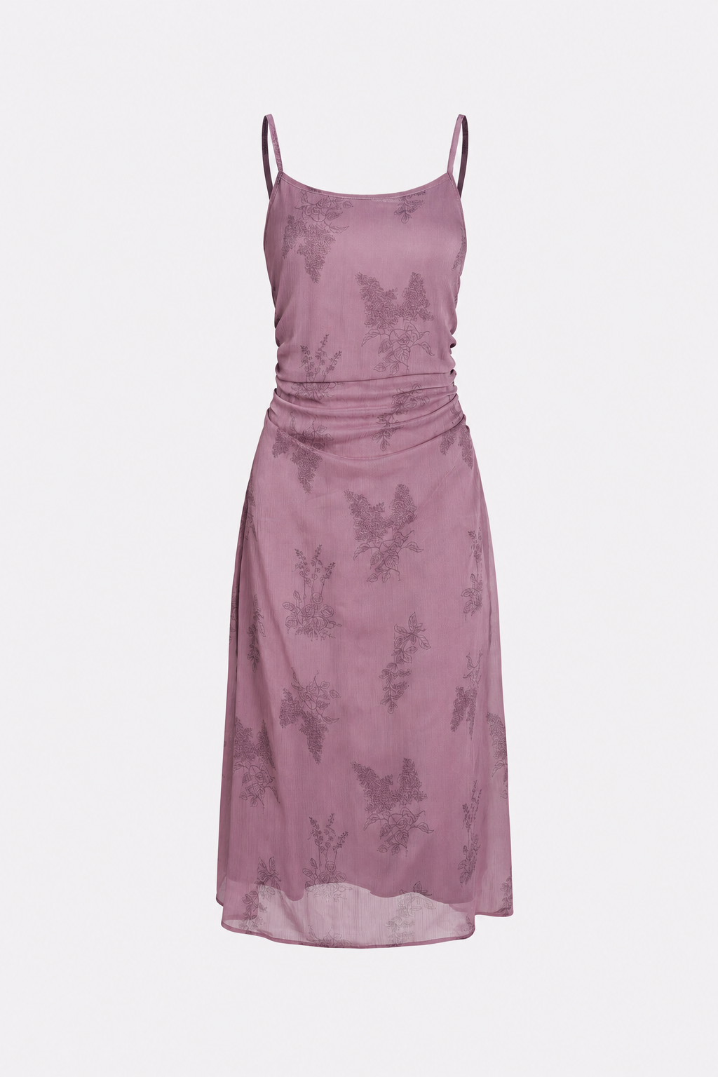 Purple Floral Ruched Slip Midi Dress - view 6