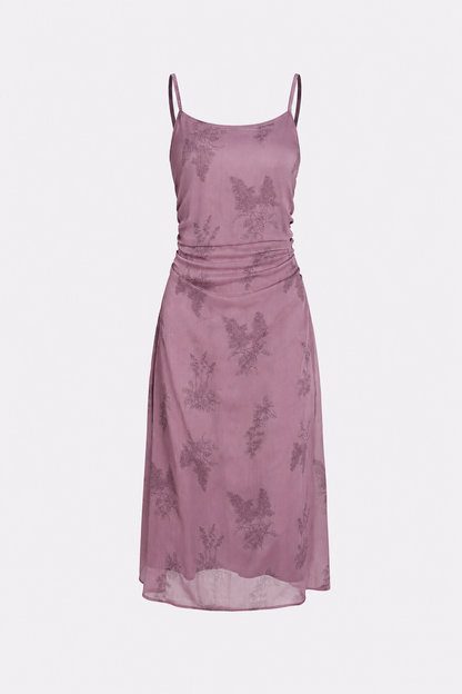 Purple Floral Ruched Slip Midi Dress - view 6