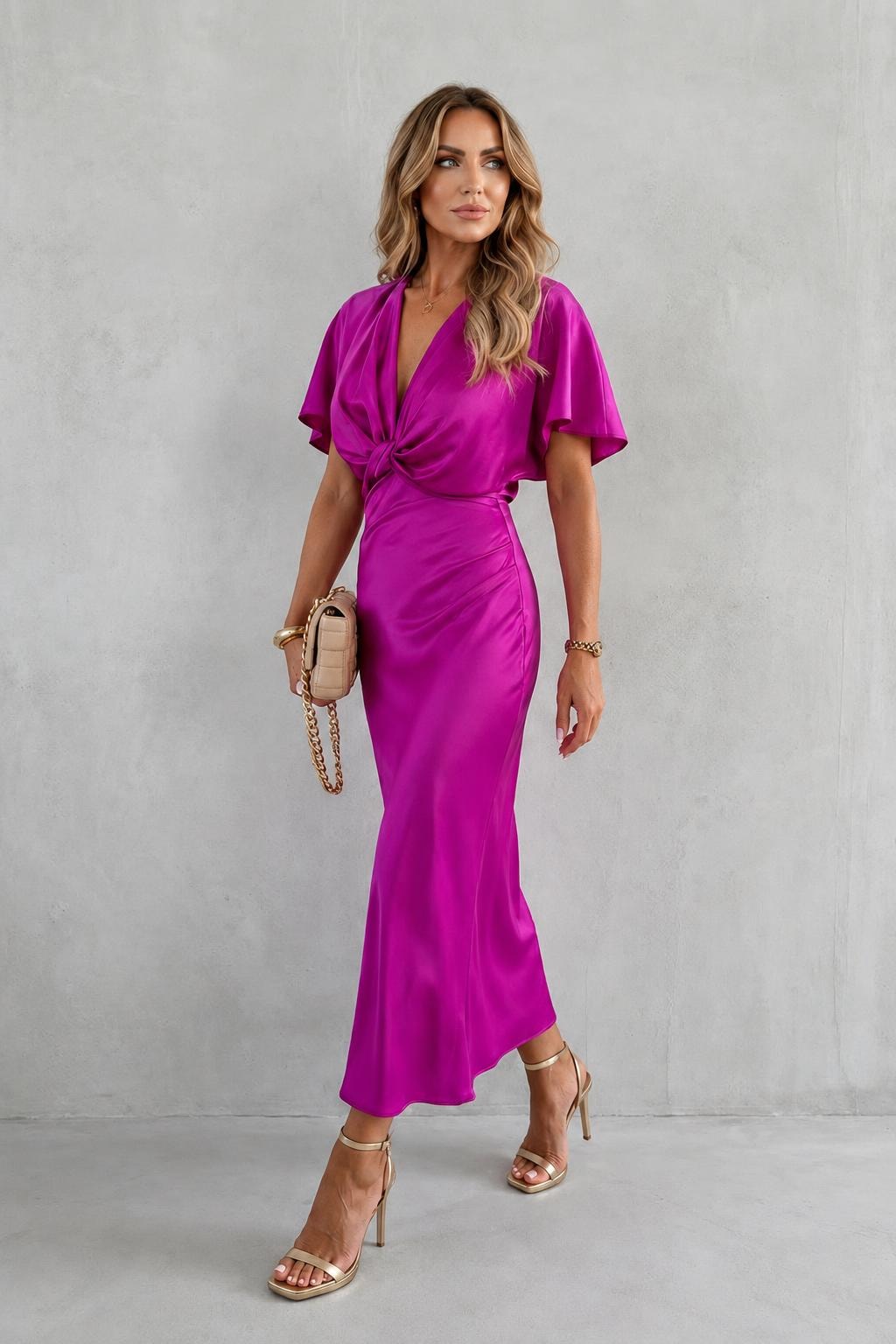 Satin Twist-Front Midi Dress - 2