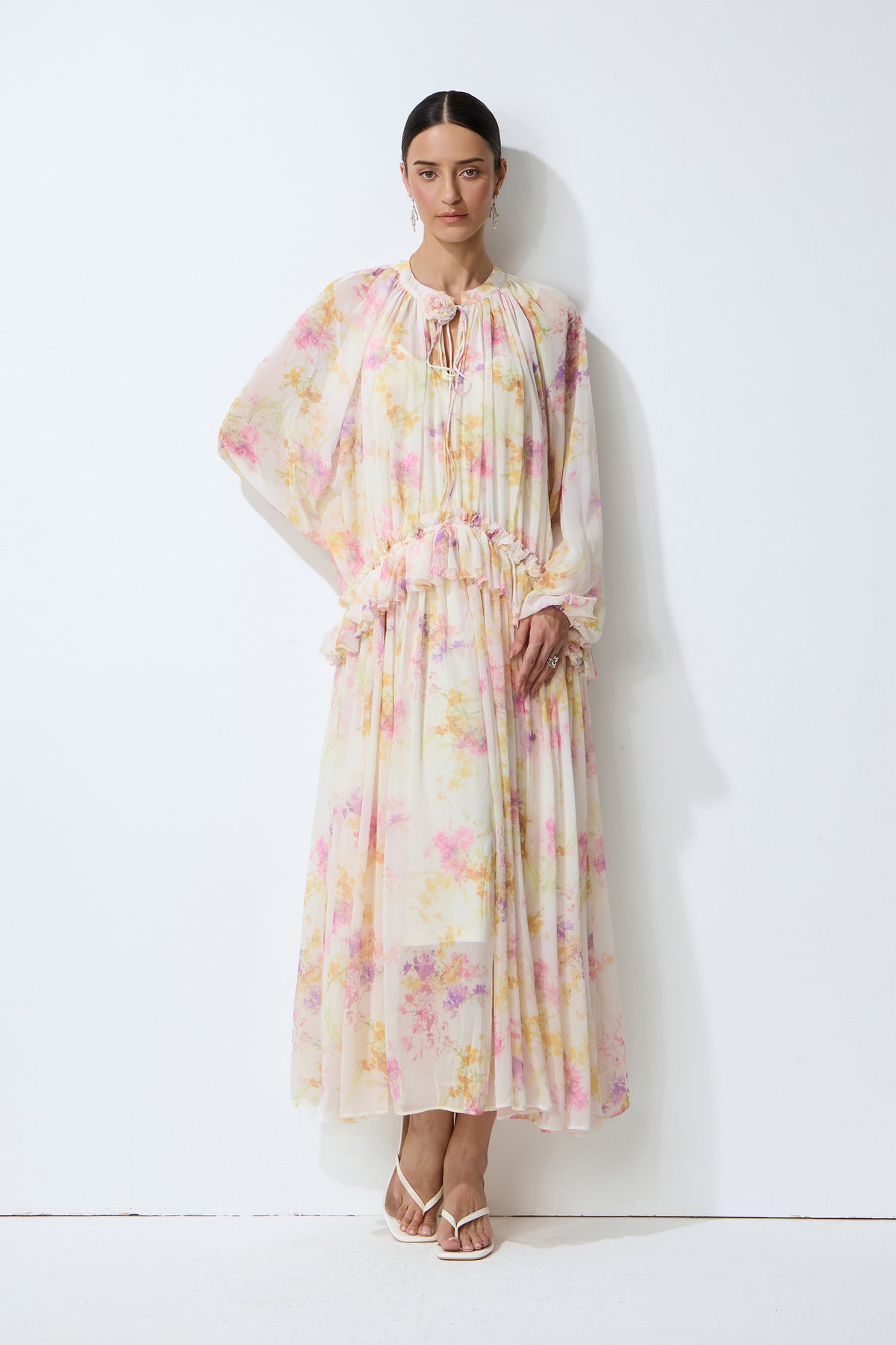 Chiffon Lantern Sleeve Maxi Dress - 6