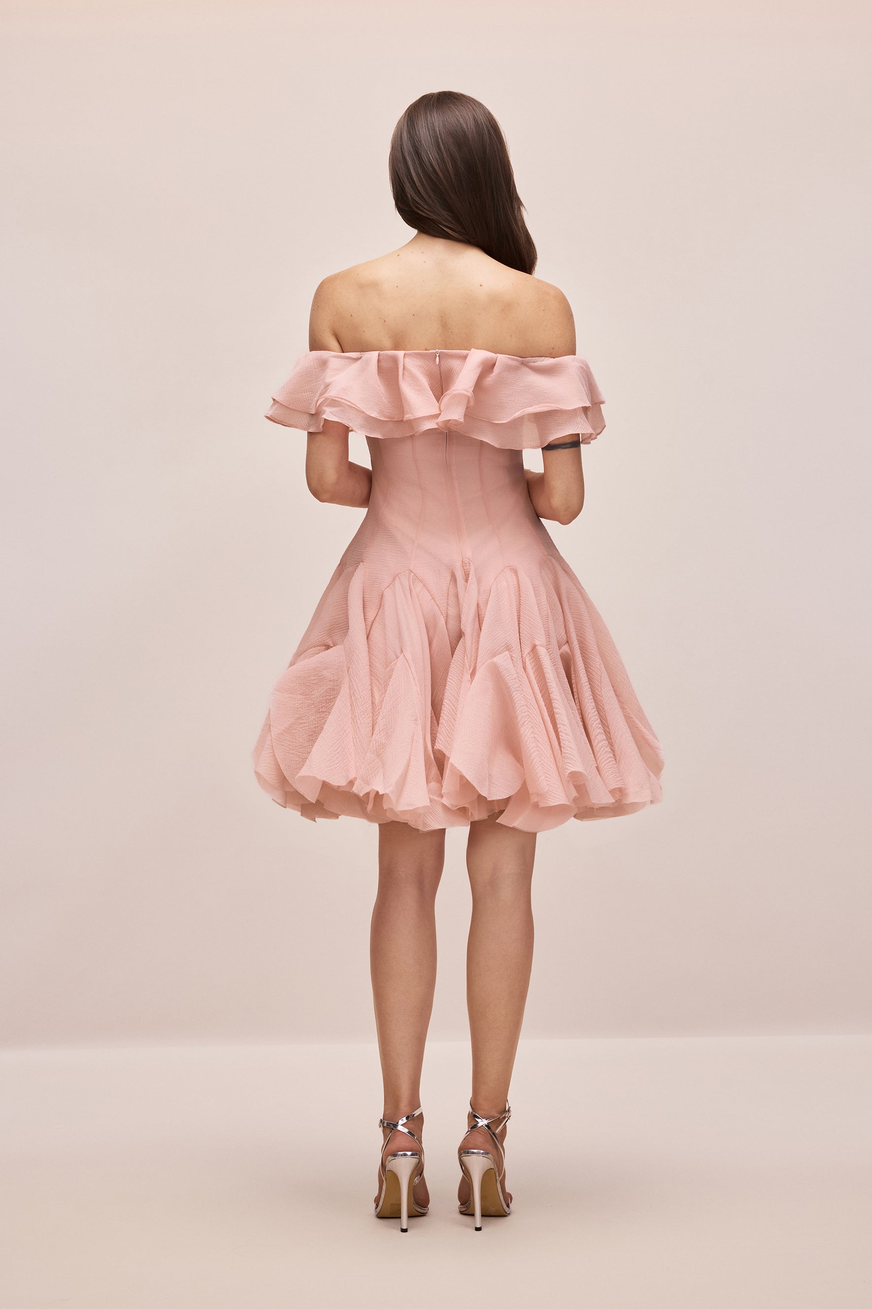 Pink off-shoulder ruffle mini dress - view 4