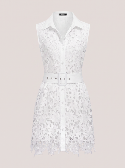 White floral cutout tie-front mini dress