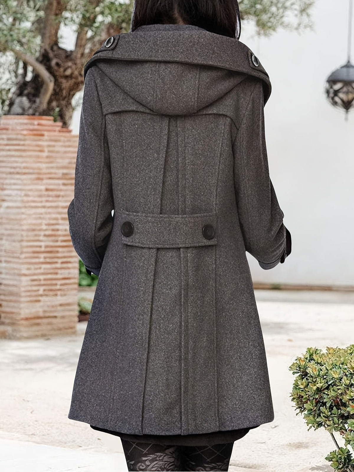 Hooded Double-Breasted Mid-Length Coat - view 9