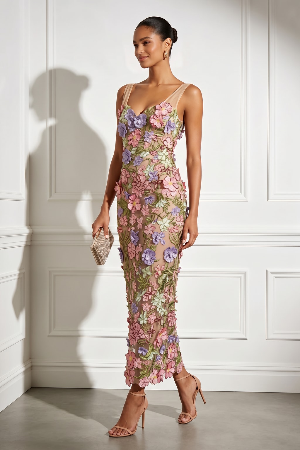 Lace Maxi Dress With Floral Applique - 4