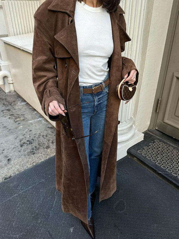 Lamb suede trench coat with belted waist - view 2