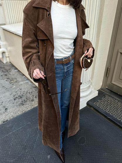 Lamb suede trench coat with belted waist - view 2
