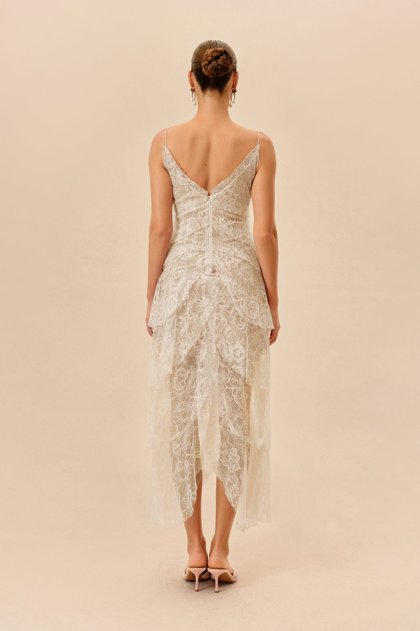 Apricot lace layered-hem maxi dress - view 4