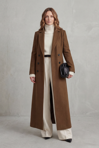 Wool blend long double breasted coat - view 7