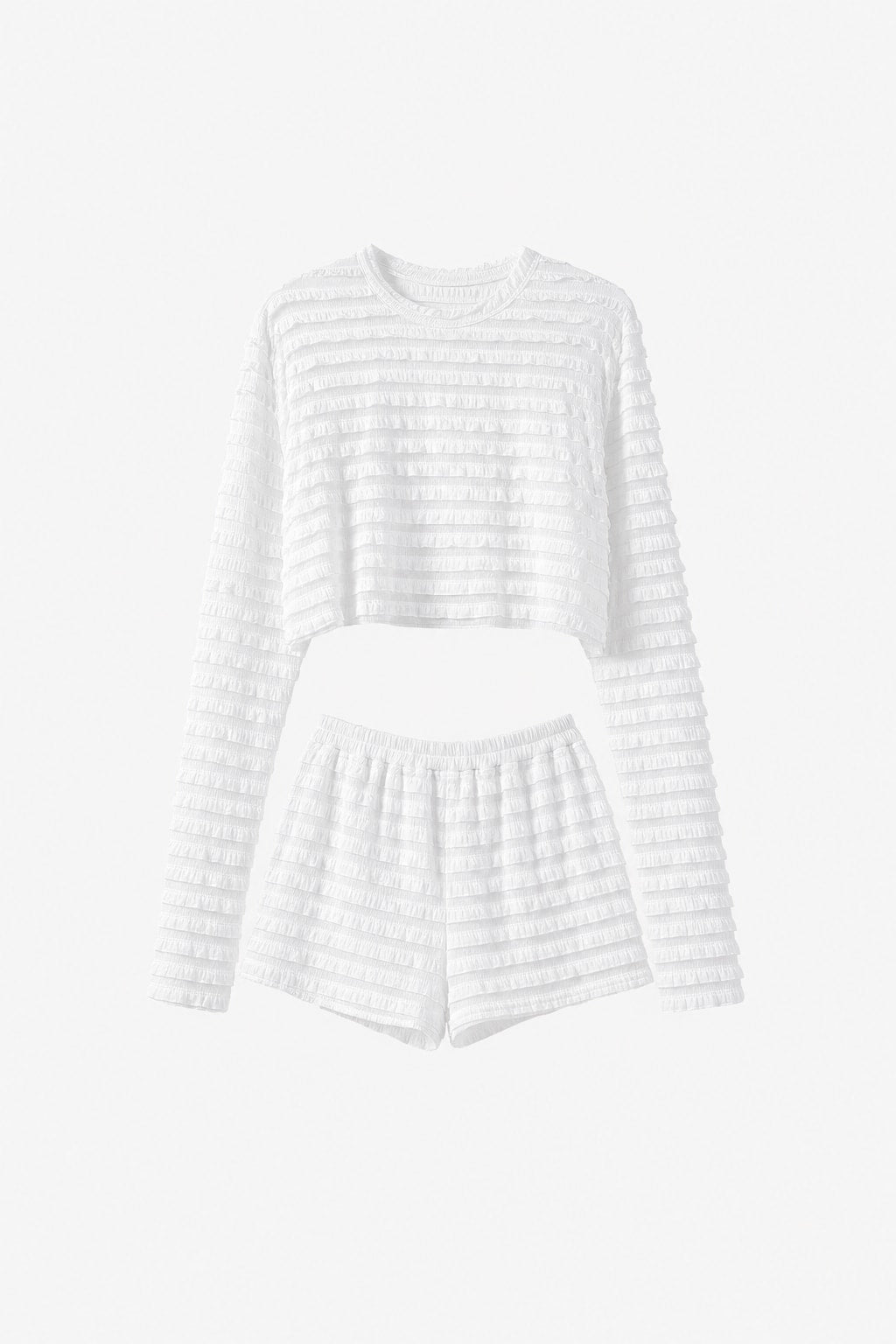 White Textured Stripe Two-Piece Set - 1